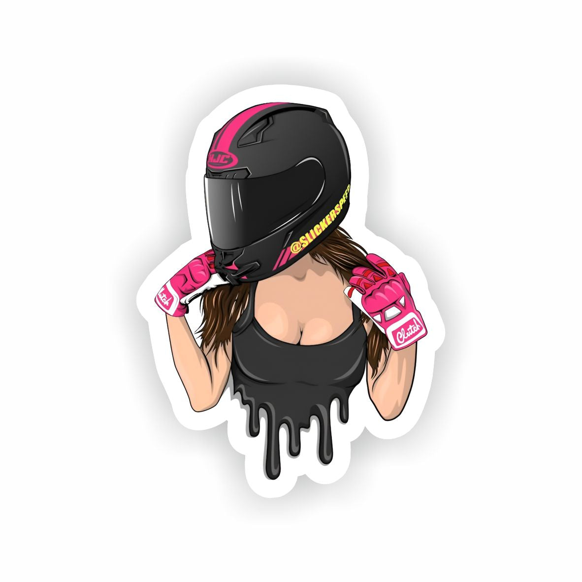 Female Biker with Helmet Vector Illustration Sticker