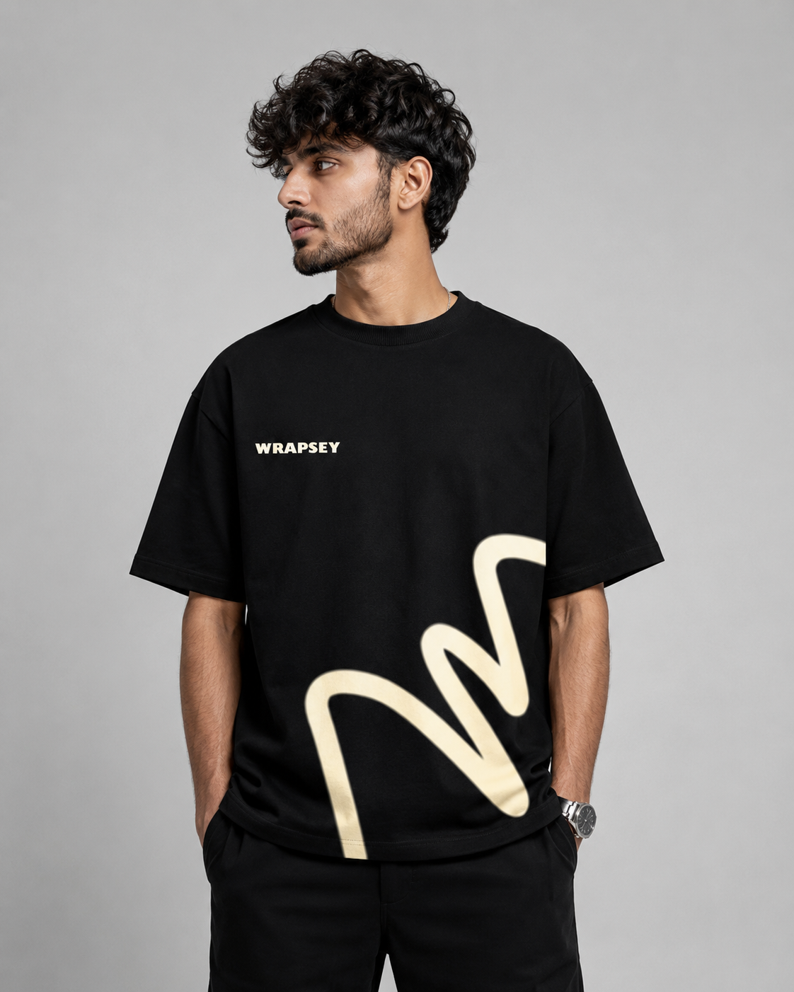 Wrapsey Signature Flow Oversized T-Shirt – Black