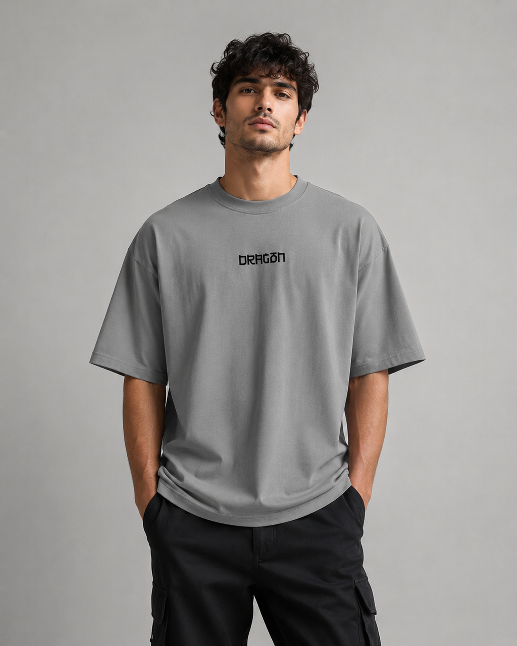 Dragon Shadow Oversized Graphic T-Shirt – Grey