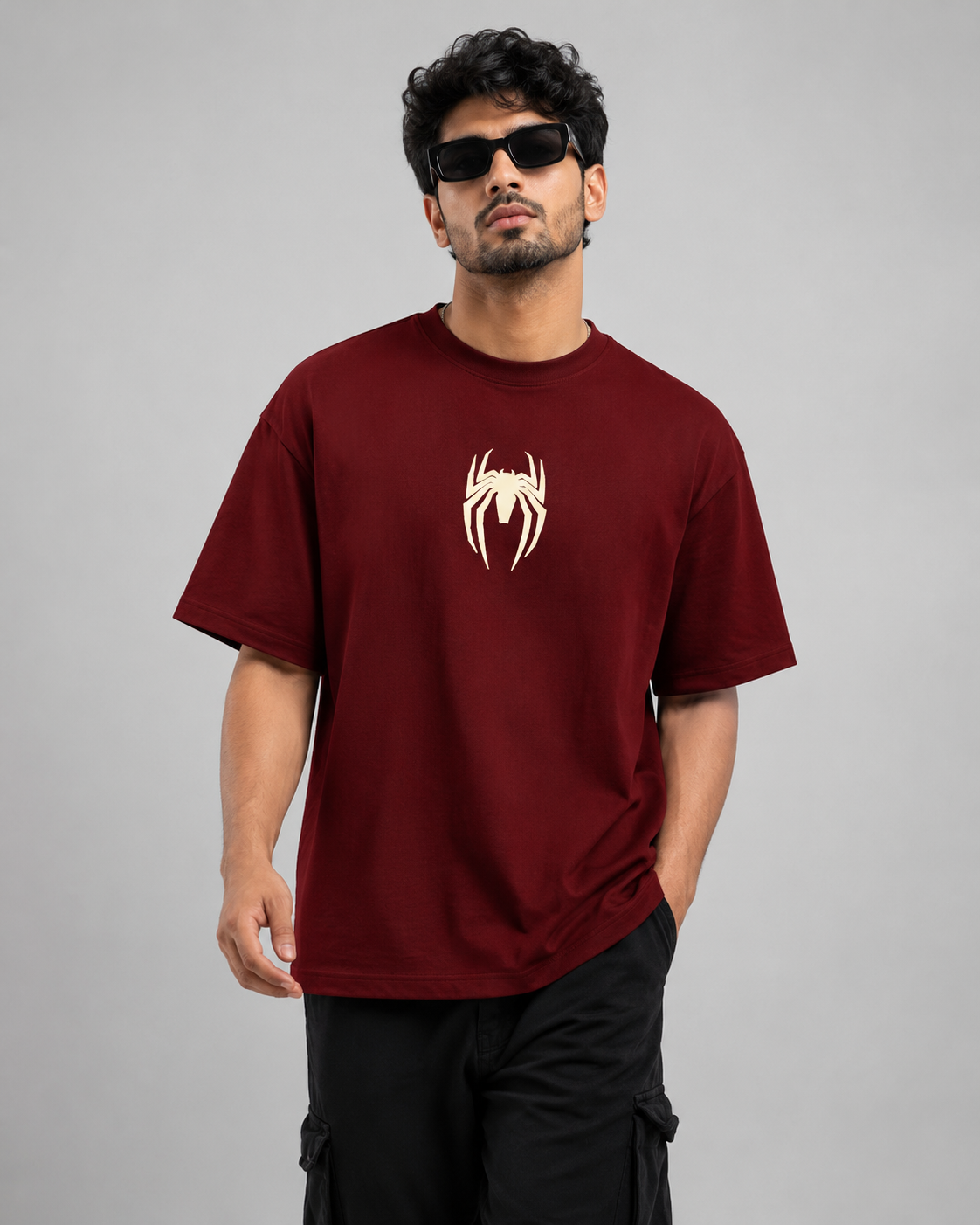 Spider Web Maroon Oversized T-Shirt