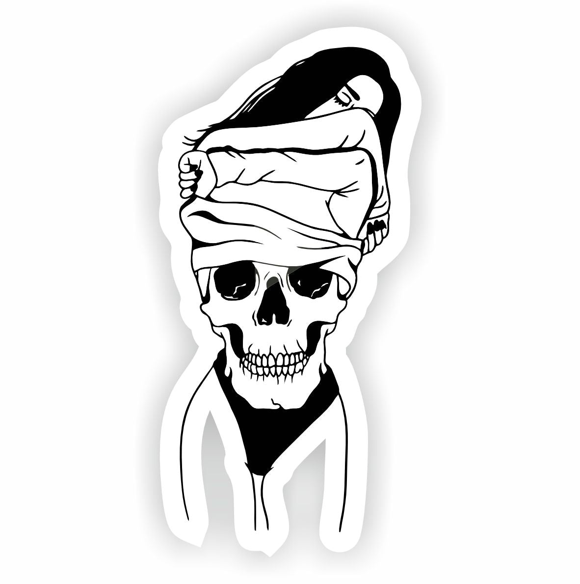 Woman Taking Off Shirt Skull Sticker