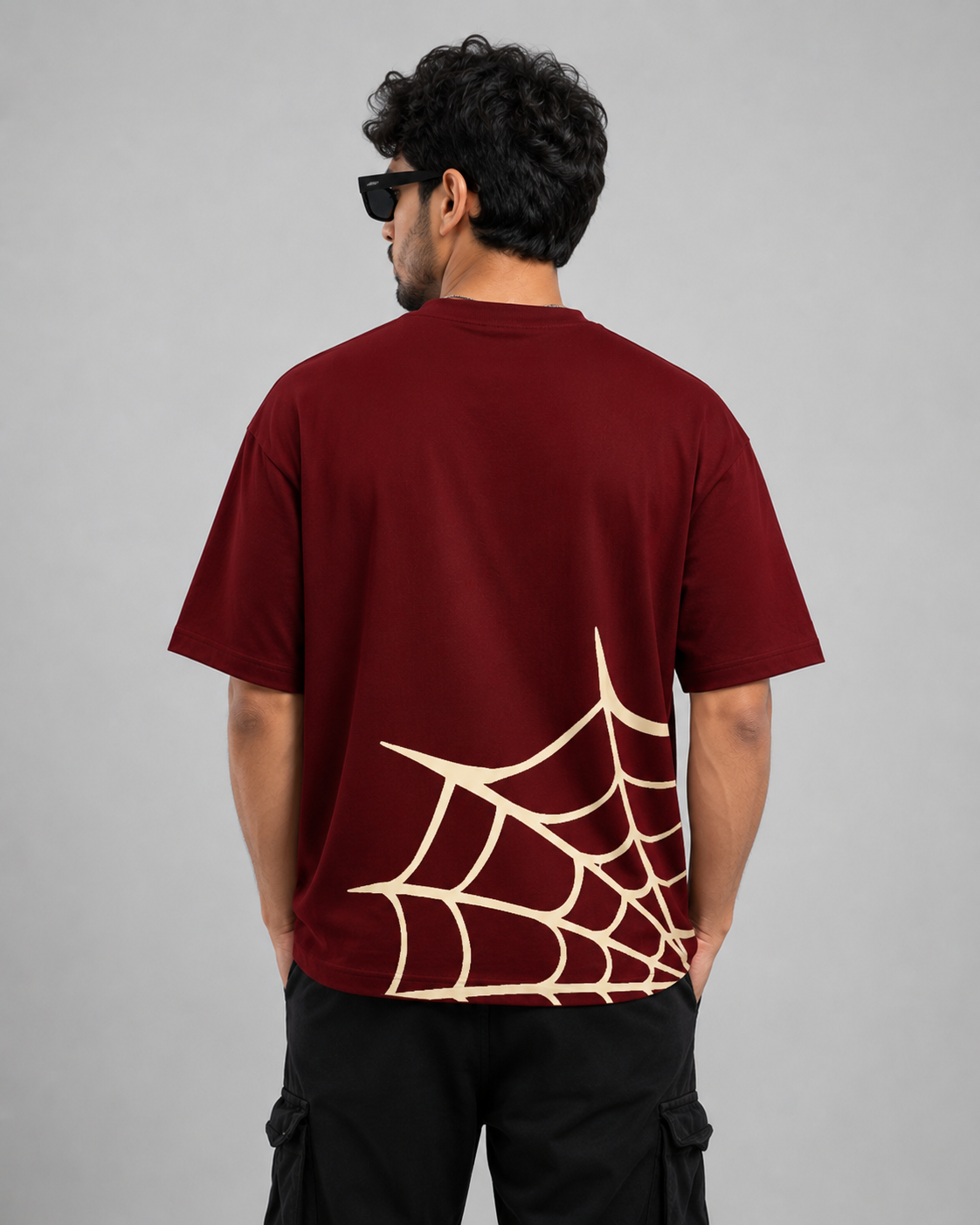 Spider Web Maroon Oversized T-Shirt