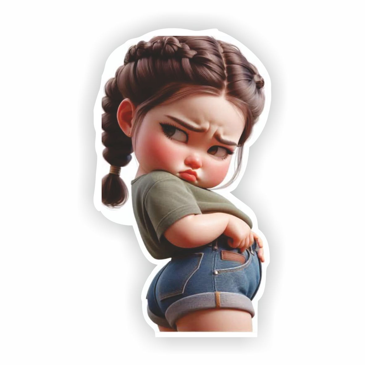 Cute Pouting Girl Vinyl Sticker - Funny Sulking Cartoon Character Decal