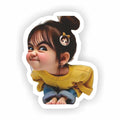 Funny Angry Girl Vinyl Sticker - Cute Squatting Cartoon Character Decal
