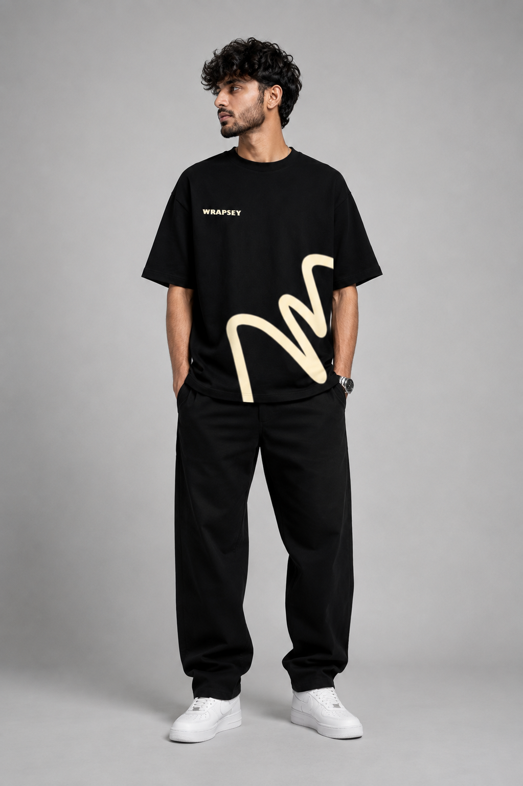 Wrapsey Signature Flow Oversized T-Shirt – Black