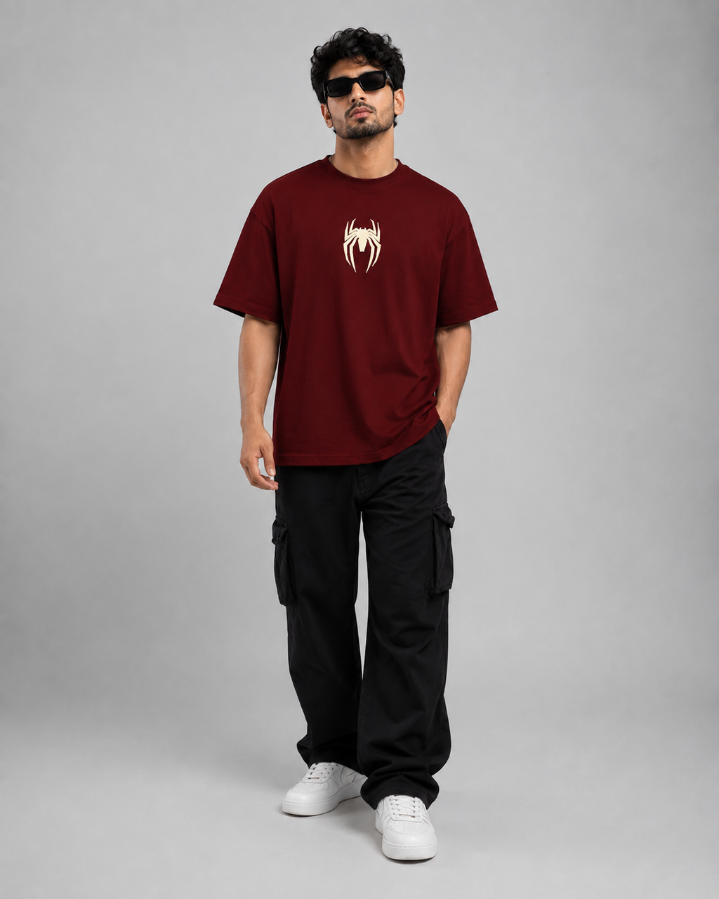 Spider Web Maroon Oversized T-Shirt