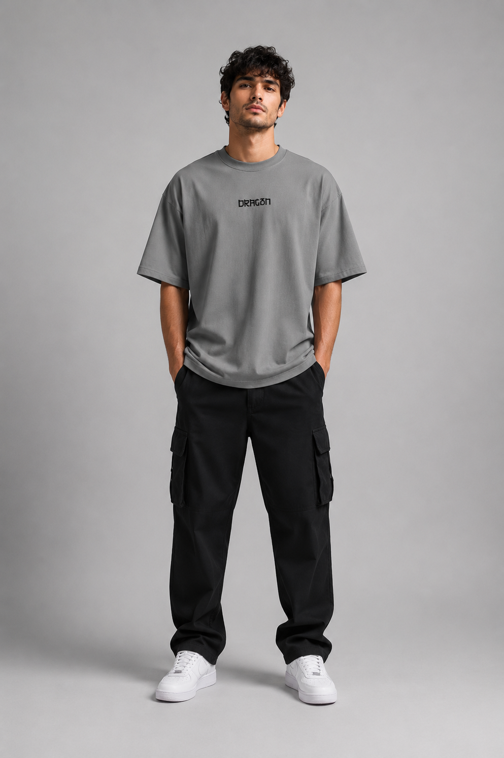 Dragon Shadow Oversized Graphic T-Shirt – Grey