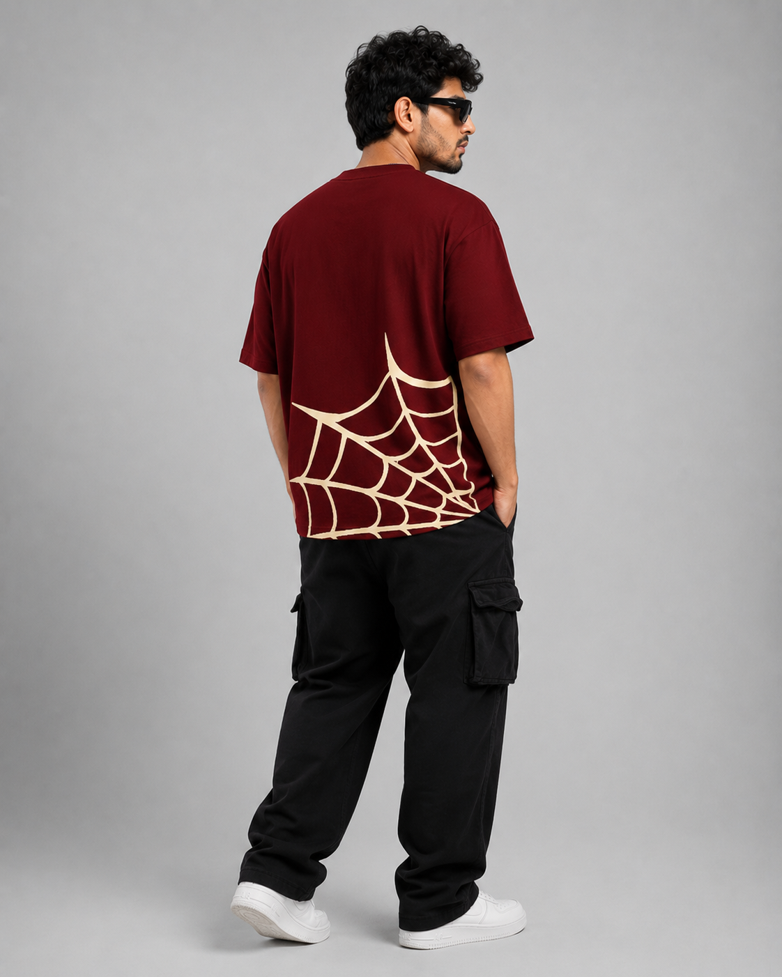Spider Web Maroon Oversized T-Shirt