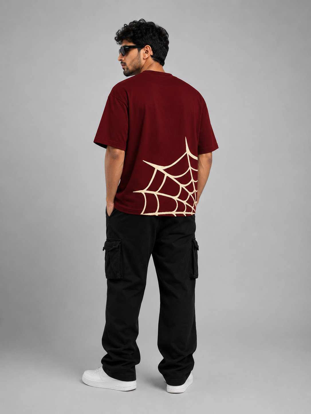 Spider Web Maroon Oversized T-Shirt