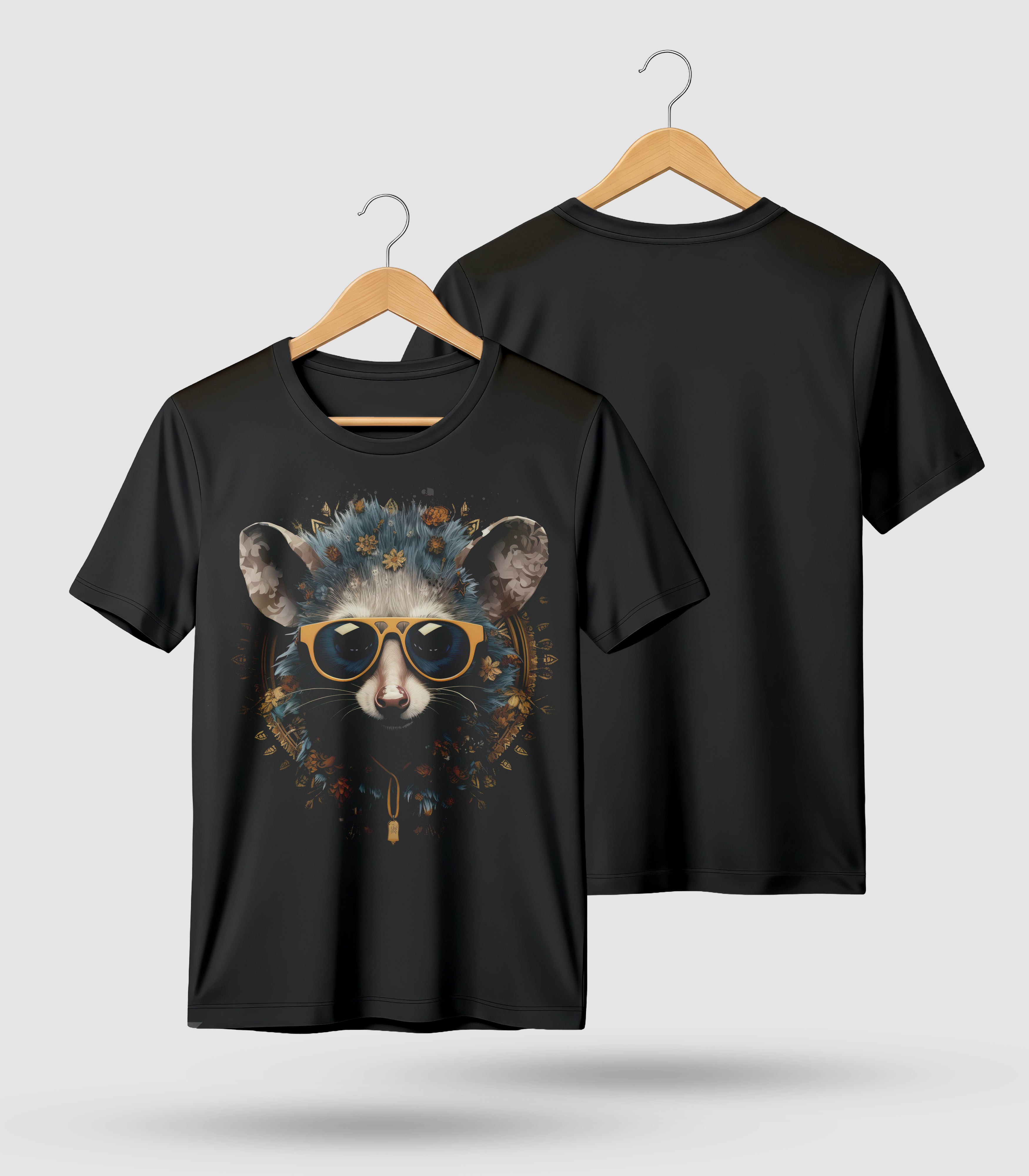 Boho Raccoon with Sunglasses" Graphic Tee – Premium Black T-Shirt