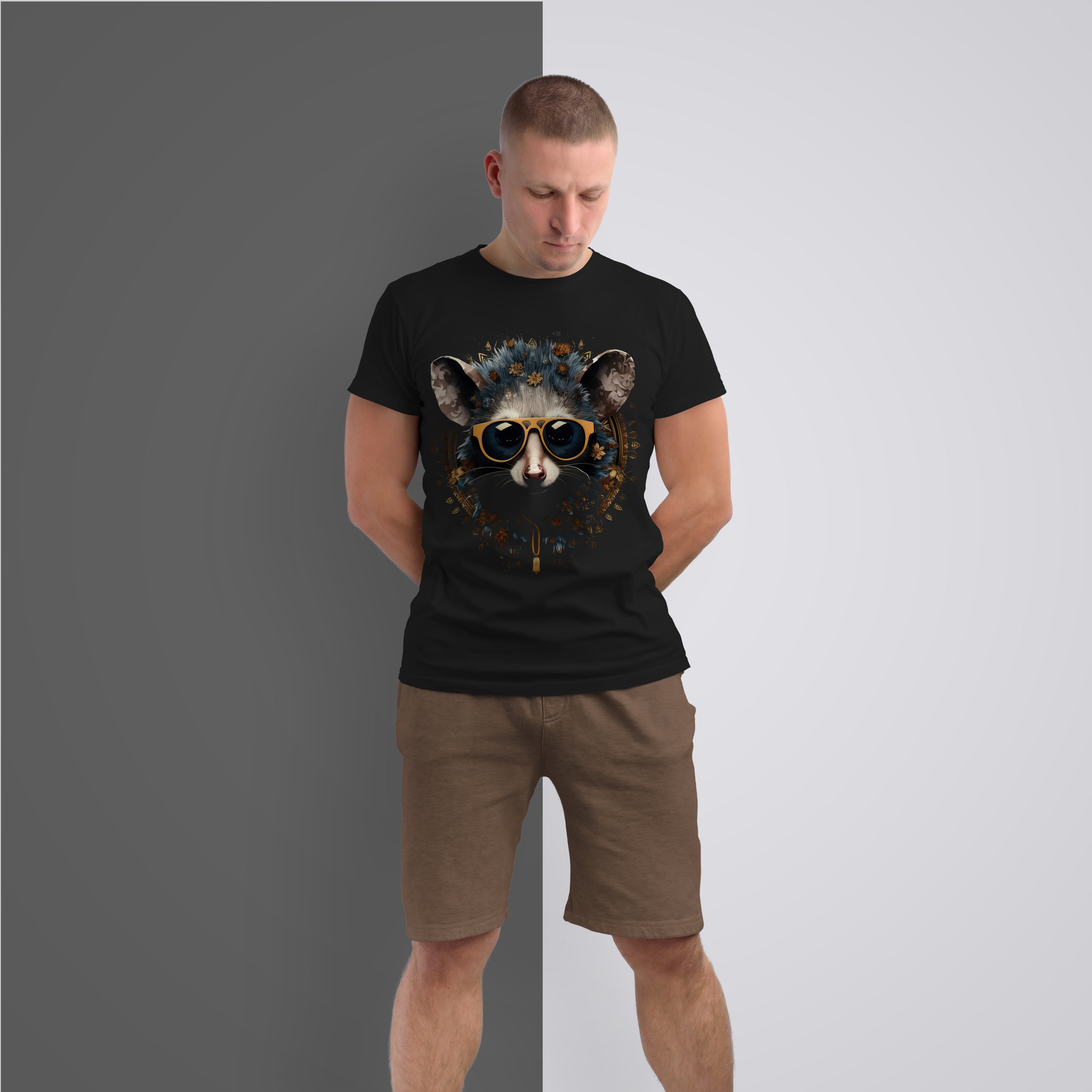 Boho Raccoon with Sunglasses" Graphic Tee – Premium Black T-Shirt