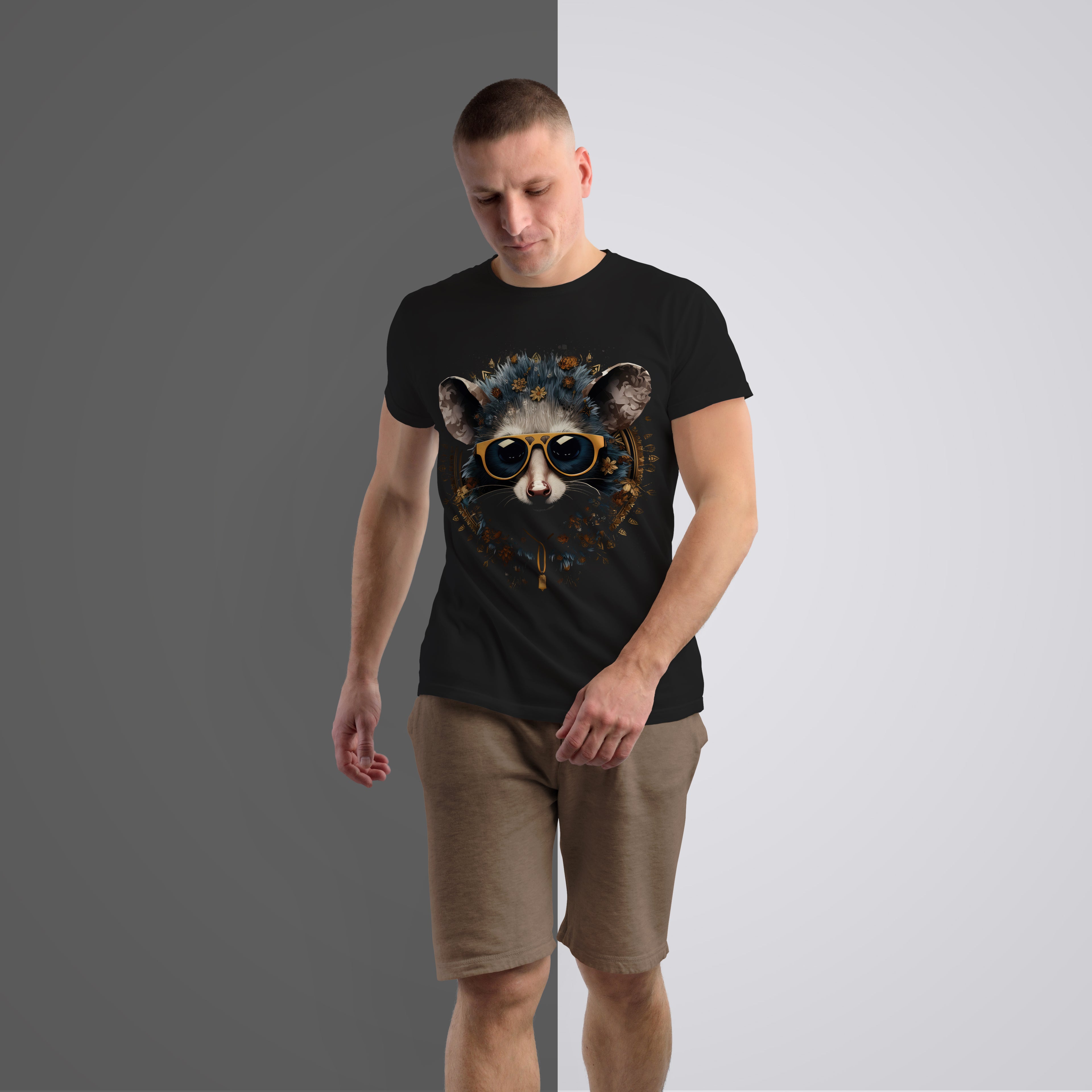 Boho Raccoon with Sunglasses" Graphic Tee – Premium Black T-Shirt