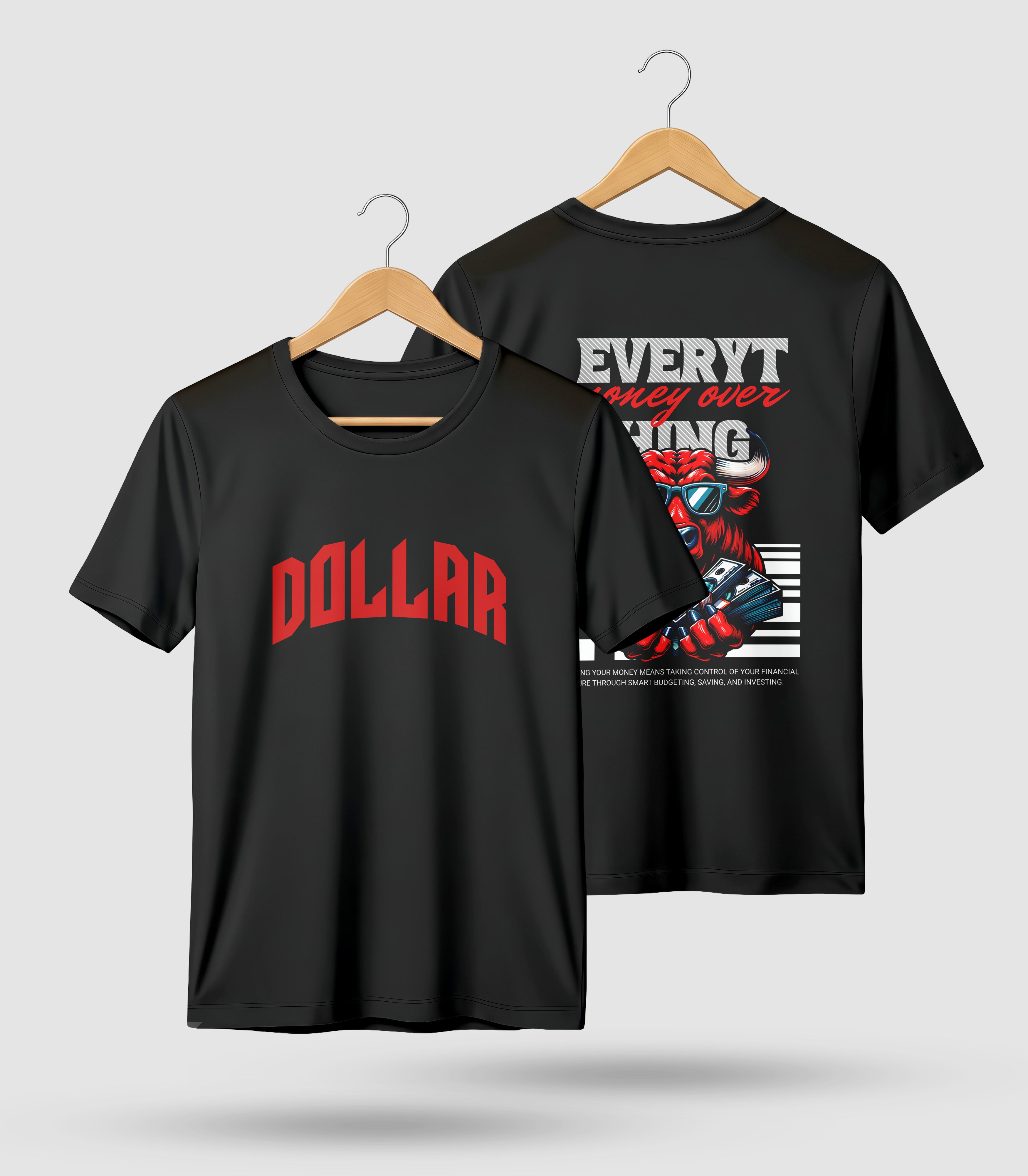 "Money Over Everything" Wall Street Bull Graphic Tee – Premium Black T-Shirt