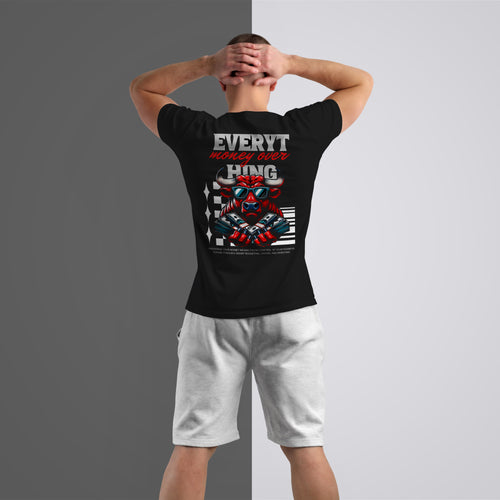 "Money Over Everything" Wall Street Bull Graphic Tee – Premium Black T-Shirt