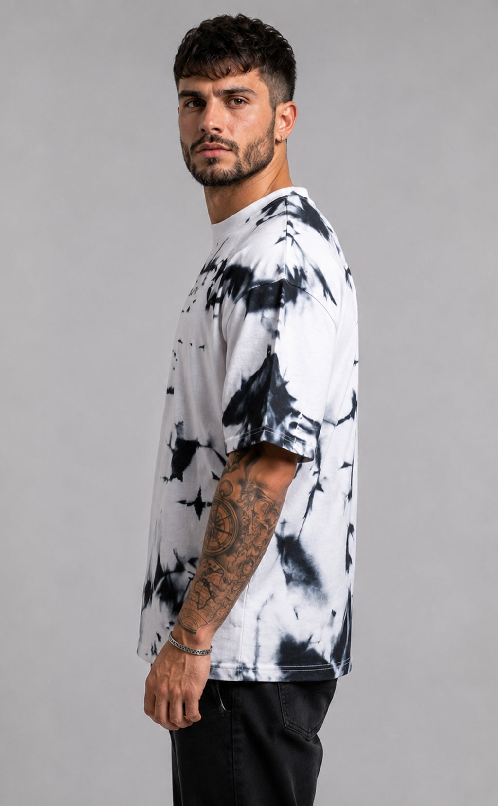 Premium Oversized Tie-Dye T-Shirt for Men | Black & White Cotton Streetwear Tee
