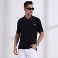 Men’s Premium Black Polo T-Shirt – Short Sleeve Slim Fit Polo with Patterned Collar & Cuffs