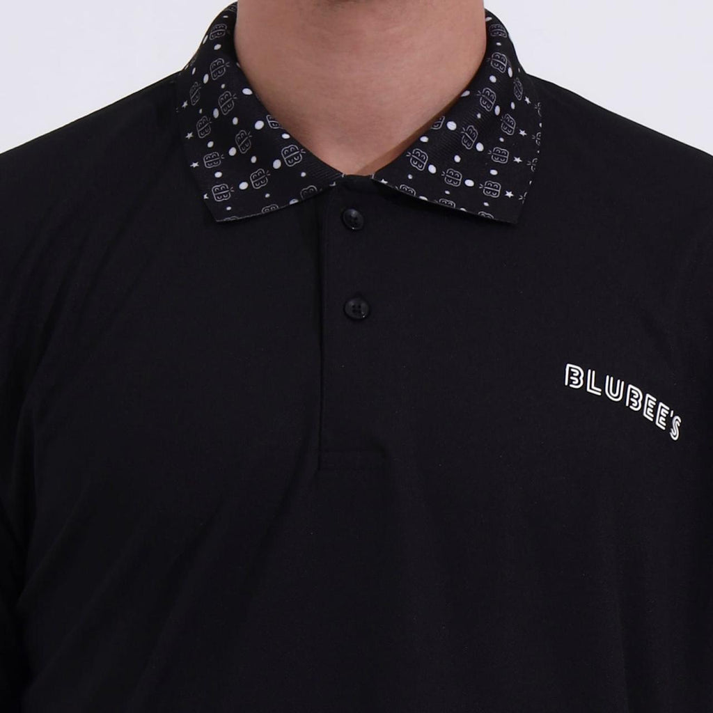 Men’s Premium Black Polo T-Shirt – Short Sleeve Slim Fit Polo with Patterned Collar & Cuffs