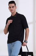 Men’s Classic Black Polo T-Shirt – Short Sleeve Slim Fit Polo with Vibrant Neon Geometric Printed Collar & Cuffs
