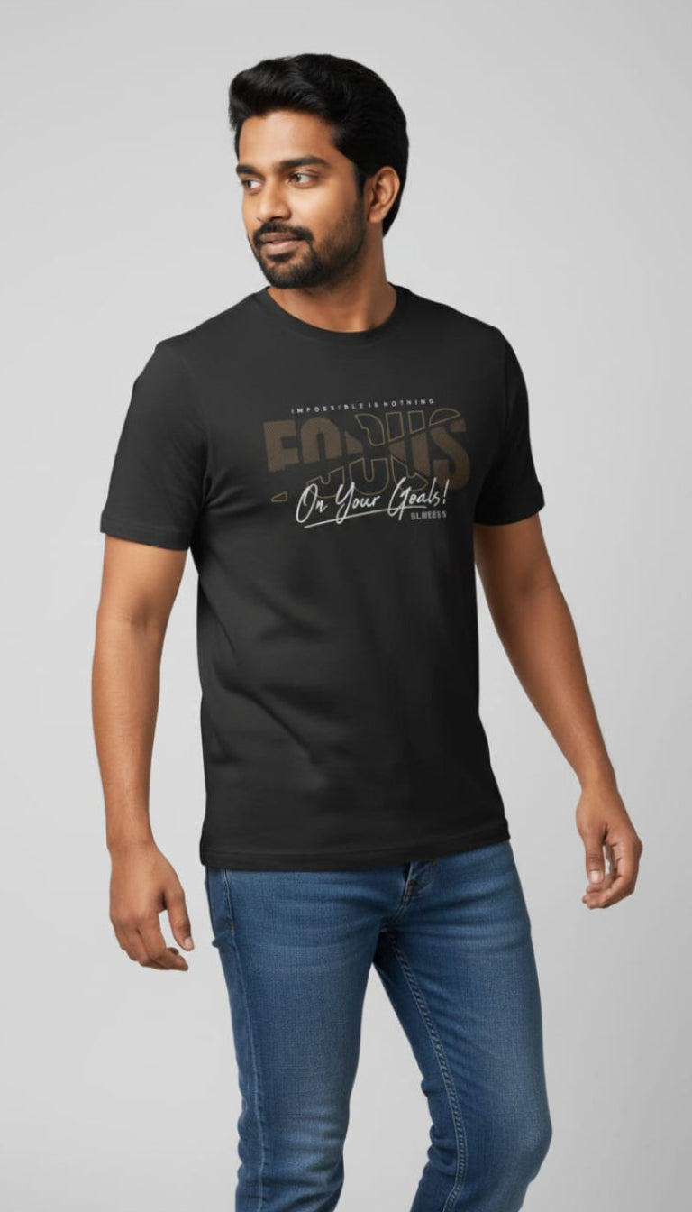 FOCUS On Your Goals Graphic Tee – Premium Black Typographic T-Shirt