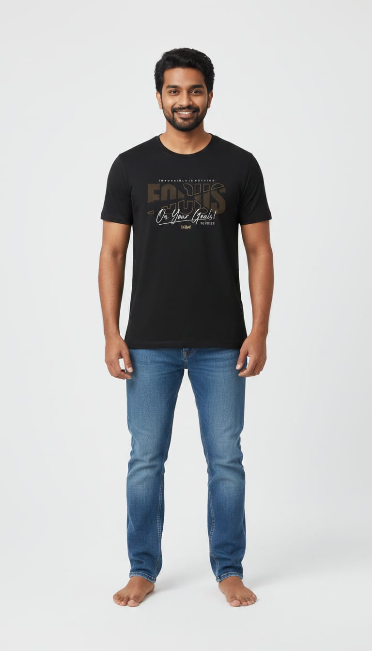 FOCUS On Your Goals Graphic Tee – Premium Black Typographic T-Shirt