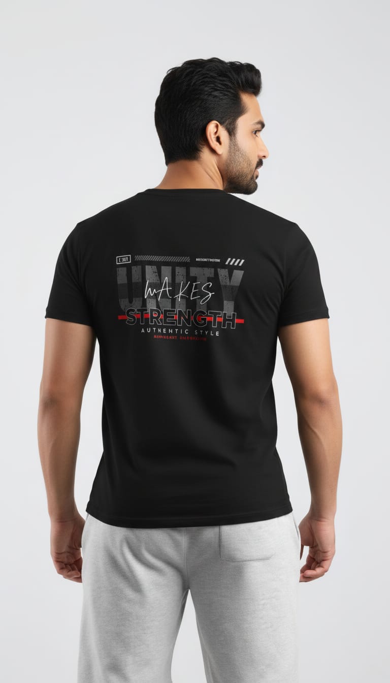 Unity Makes Strength Graphic Tee – Premium Black Back-Print T-Shirt