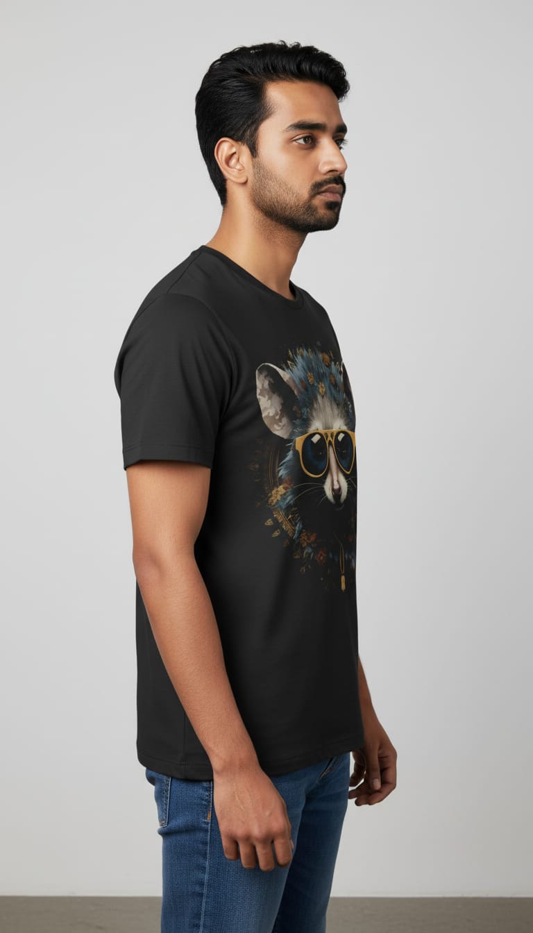 Boho Raccoon with Sunglasses" Graphic Tee – Premium Black T-Shirt