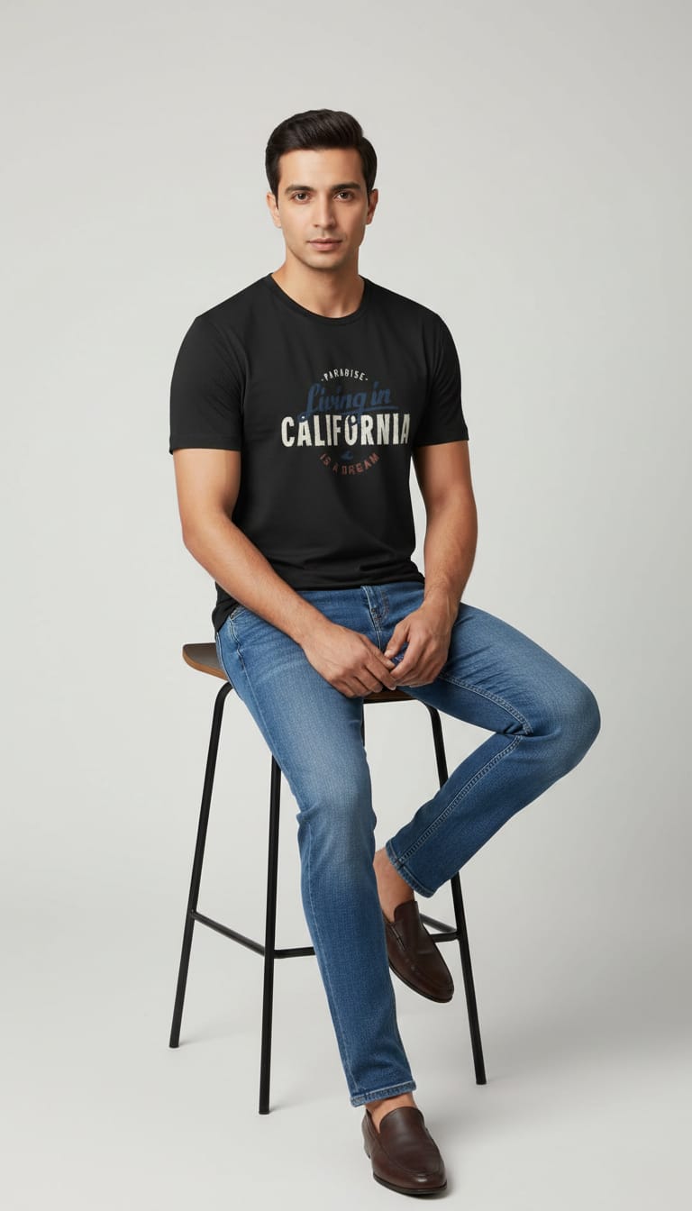 Men's "Living in California" Graphic T-Shirt – Casual Black Short Sleeve Crew Neck Tee