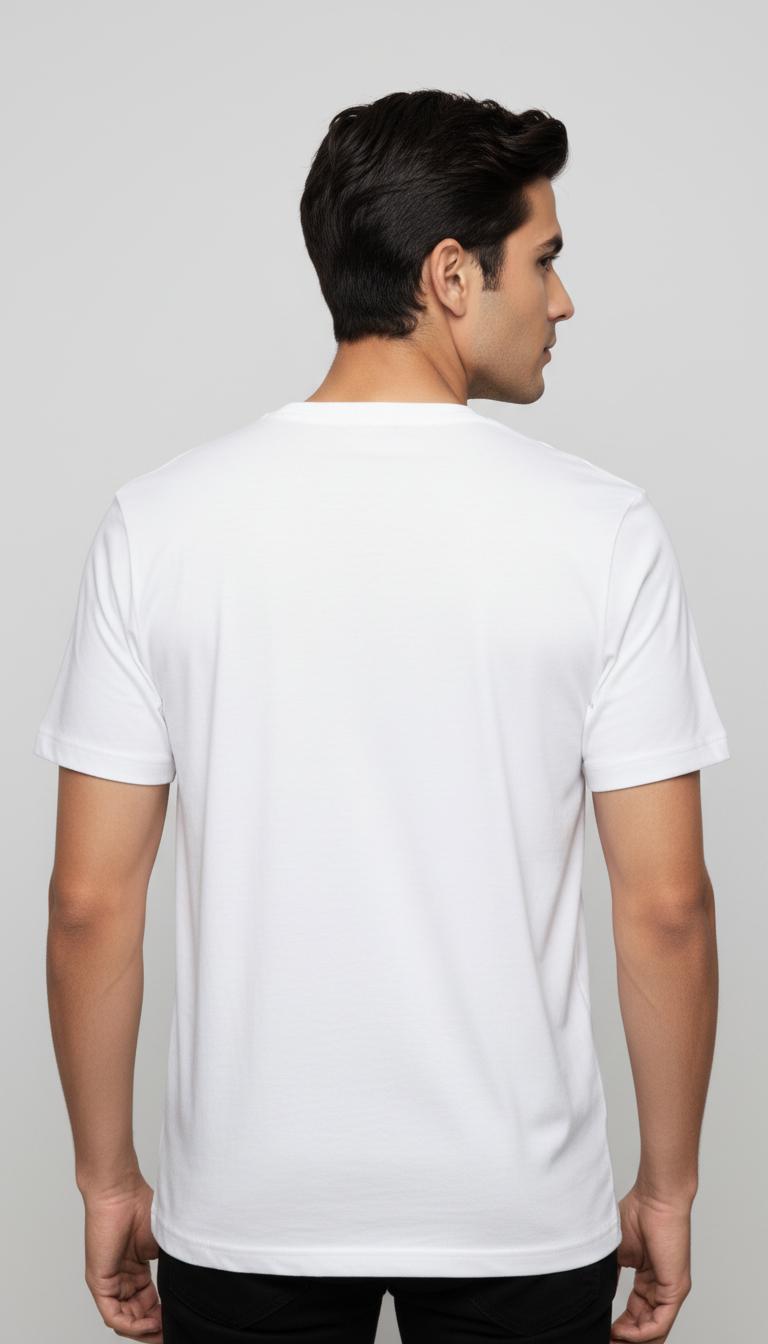 Men's "KARMA" Vertical Graphic T-Shirt – Minimalist White Short Sleeve Round Neck