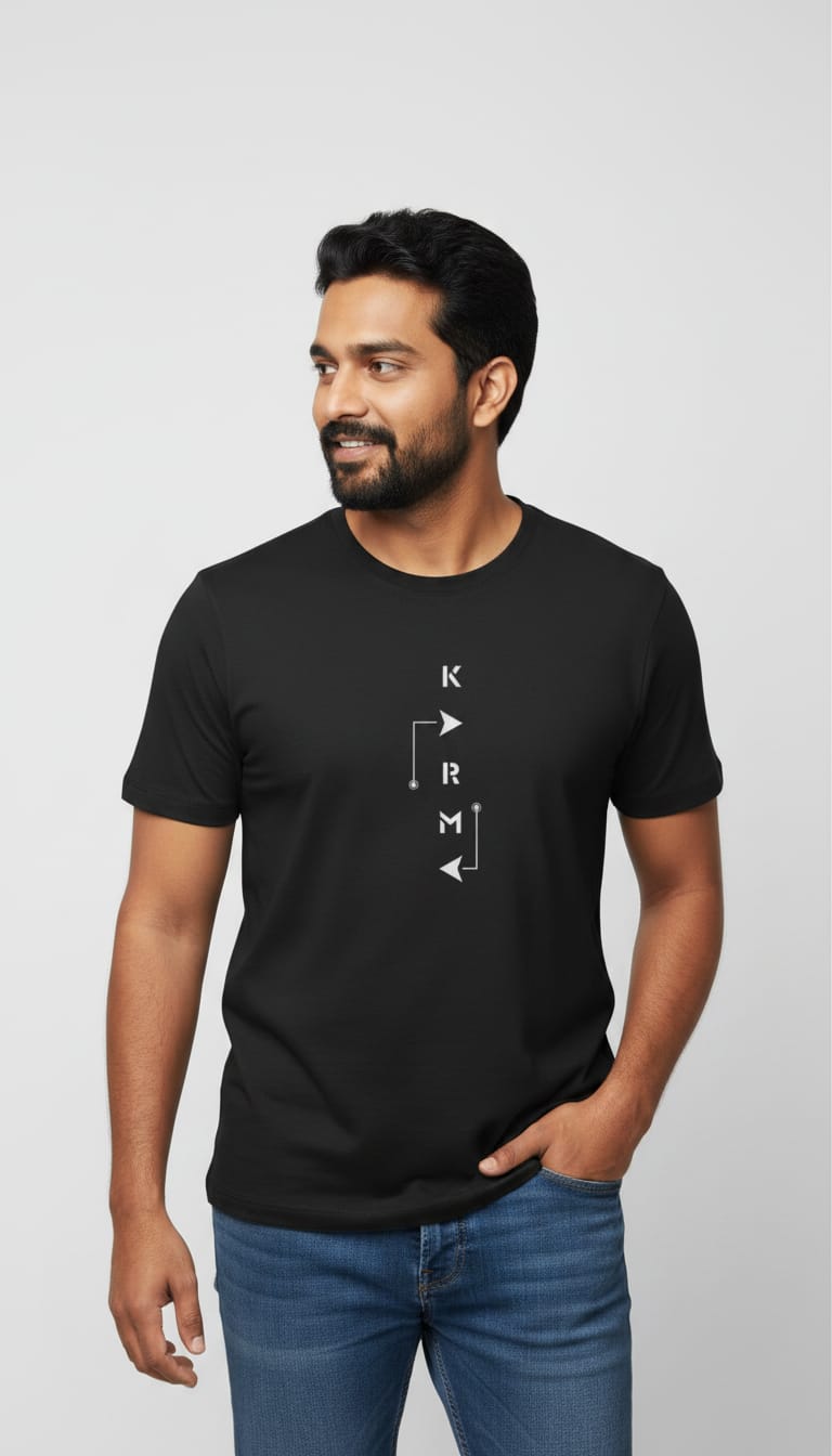 Men's "KARMA" Vertical Graphic T-Shirt – Minimalist Black Short Sleeve Round Neck
