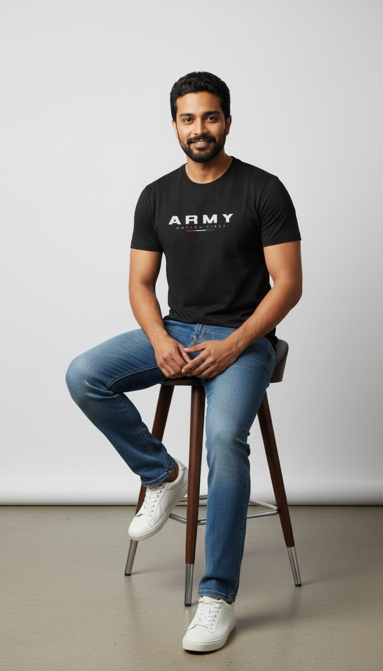 Men's "ARMY - Nation First" Graphic T-Shirt – Patriotic Black Short Sleeve Round Neck