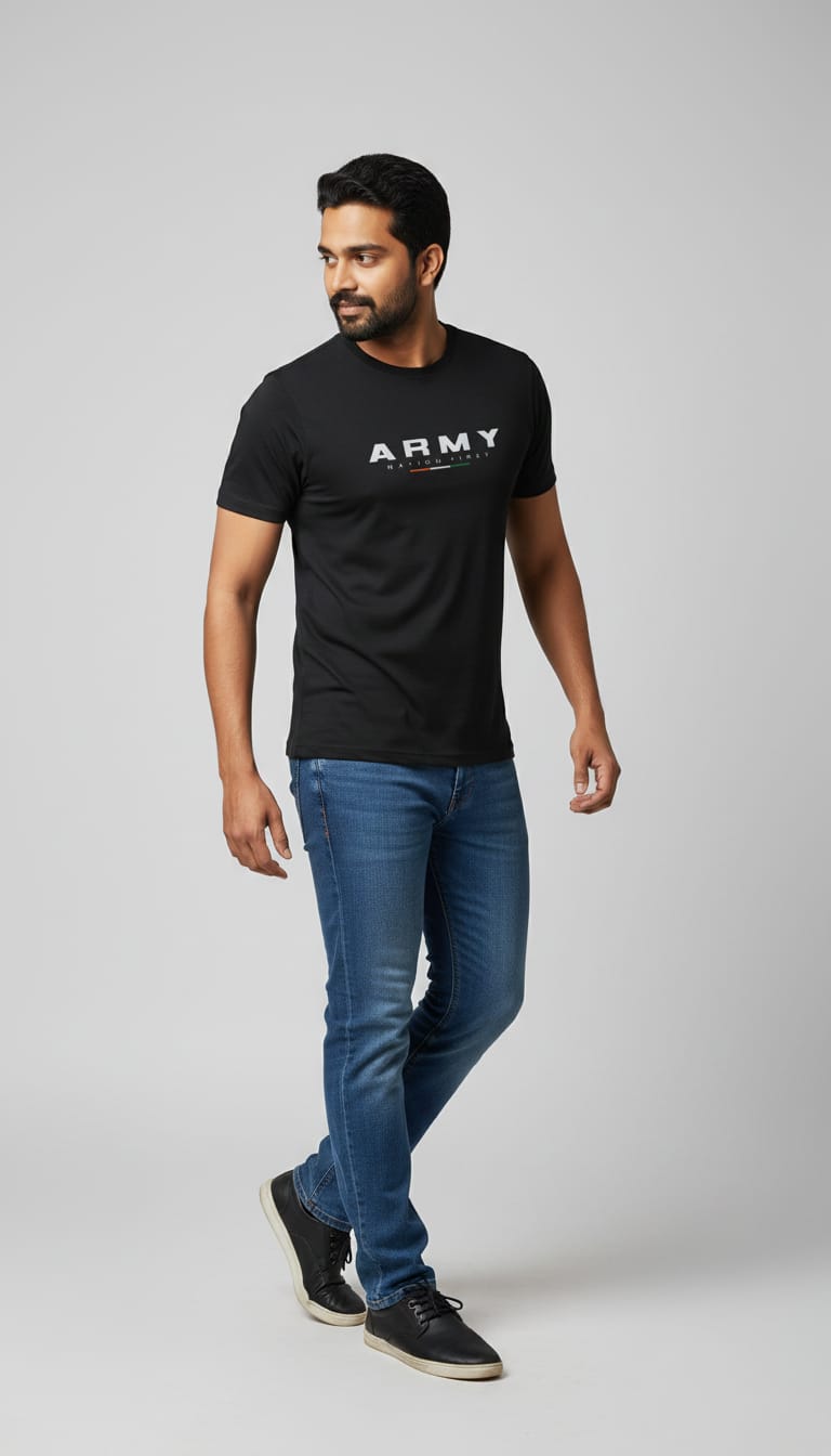Men's "ARMY - Nation First" Graphic T-Shirt – Patriotic Black Short Sleeve Round Neck