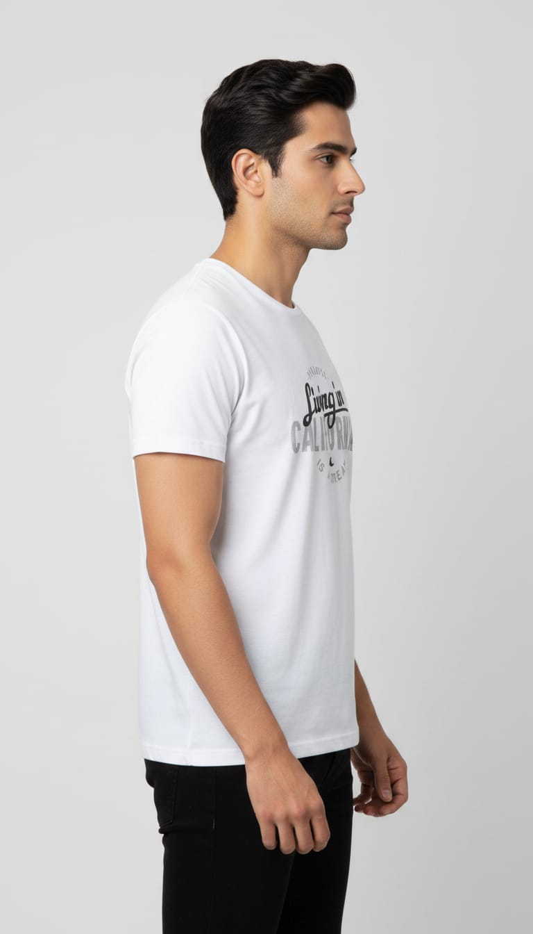 Men's "Living in California" Graphic T-Shirt – Casual White Short Sleeve Round Neck