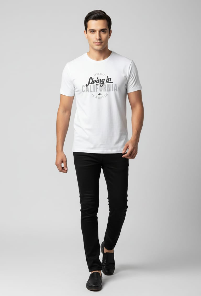 Men's "Living in California" Graphic T-Shirt – Casual White Short Sleeve Round Neck