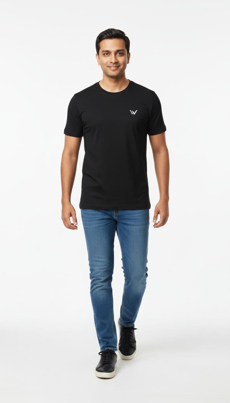 Men's Solid Black Round Neck Half Sleeve Cotton Blend T-Shirt | Regular Fit Casual Wear