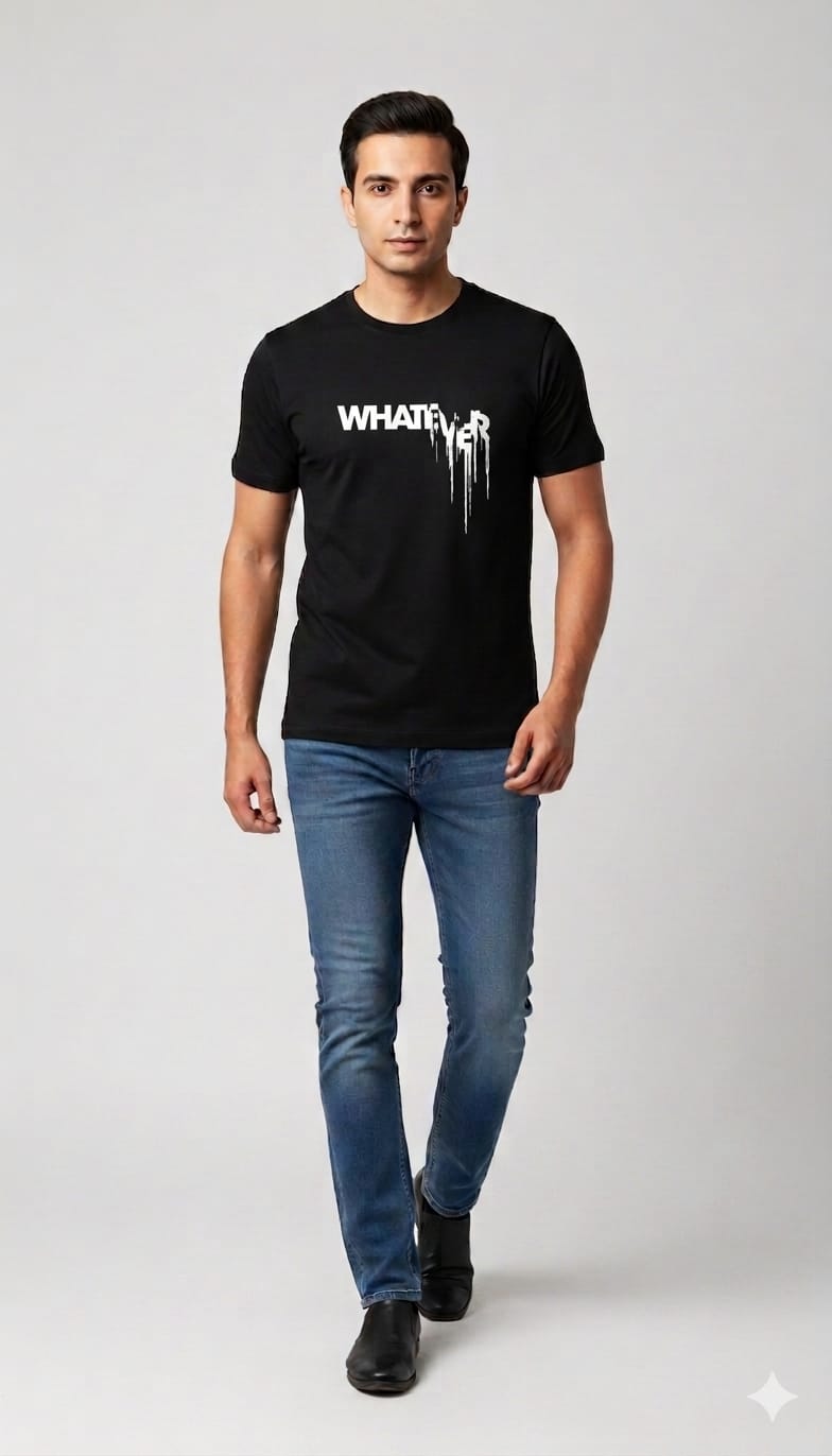 Men's "WHATEVER" Graphic Drip T-Shirt – Sleek Black