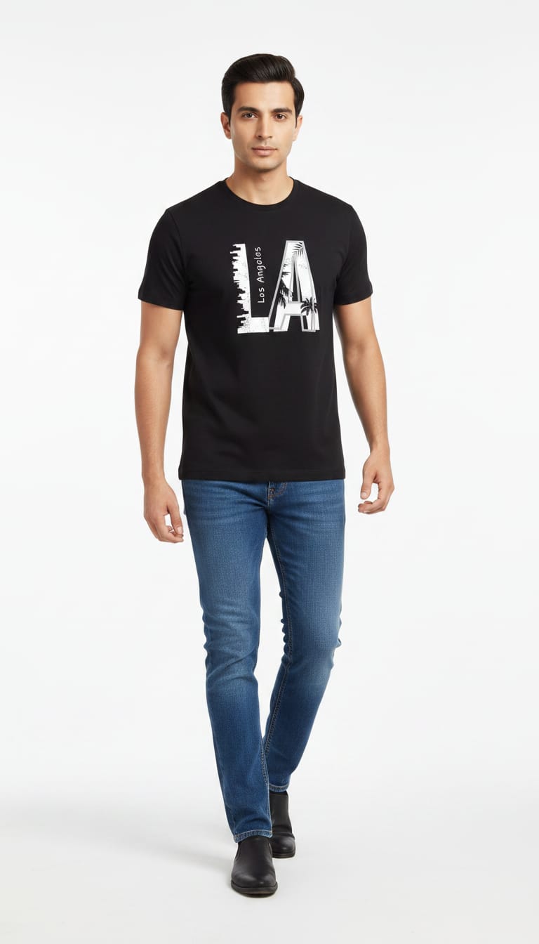 Men's "LA" Los Angeles Graphic Print T-Shirt – Classic Black