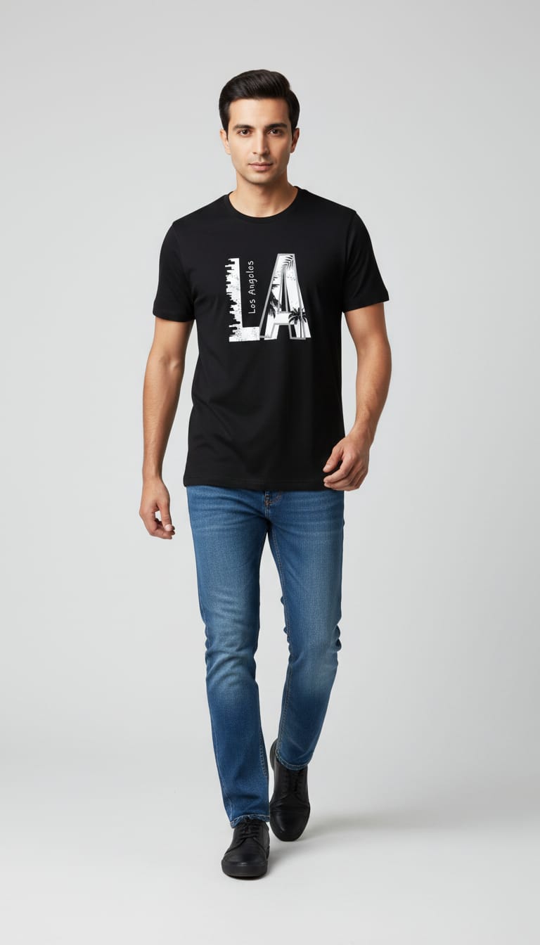 Men's "LA" Los Angeles Graphic Print T-Shirt – Classic Black