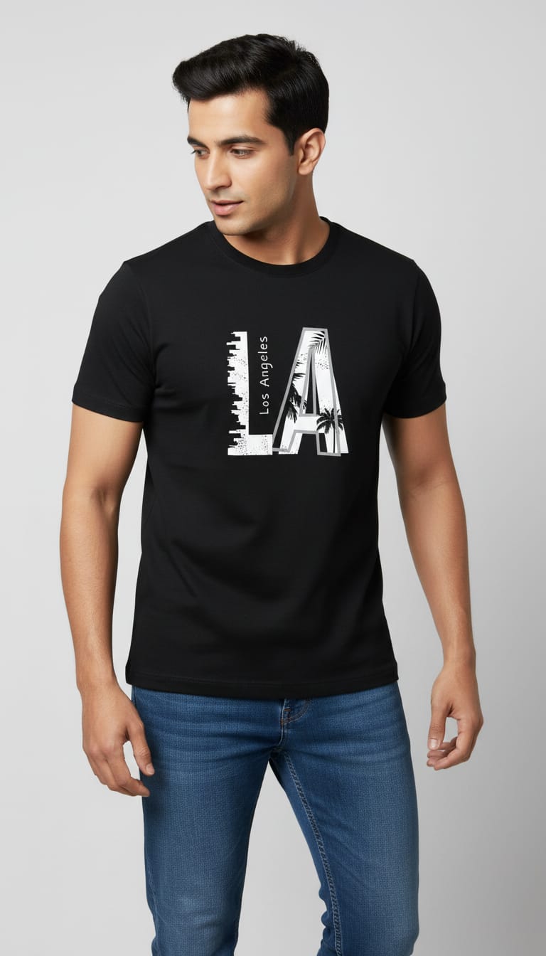 Men's "LA" Los Angeles Graphic Print T-Shirt – Classic Black