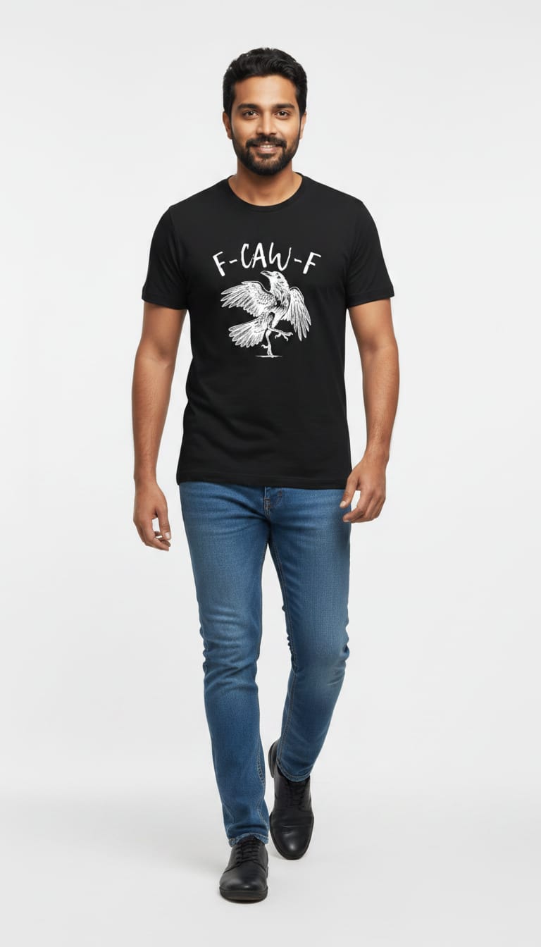 "F-CAW-F" Raven Graphic T-Shirt – Pitch Black