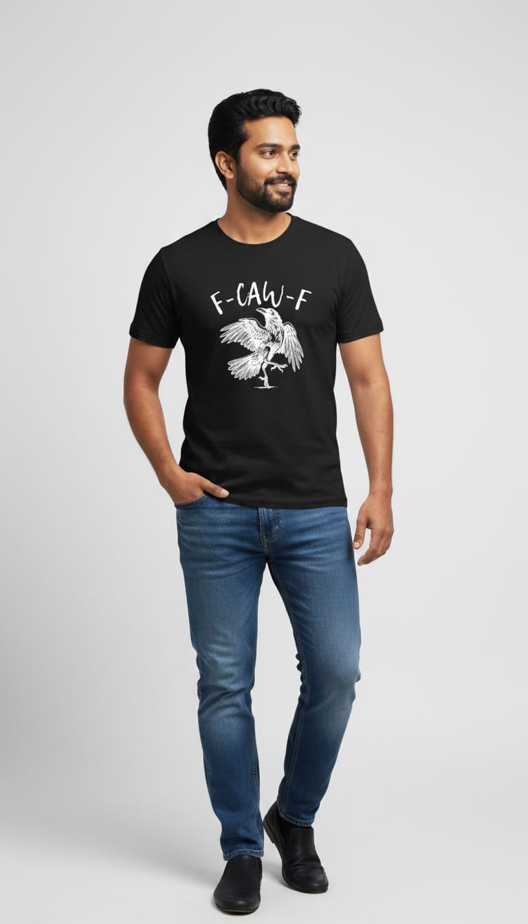 "F-CAW-F" Raven Graphic T-Shirt – Pitch Black