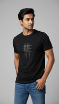 Men's Regular Fit Cotton Round Neck T-Shirt | Black Casual Graphic Printed Tee – Fine Line Abstract Crosshatch Design