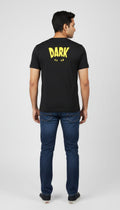 Men's Black Short Sleeve T-Shirt with Front Yellow Eyes Mini Graphic and "DARK" Back Print