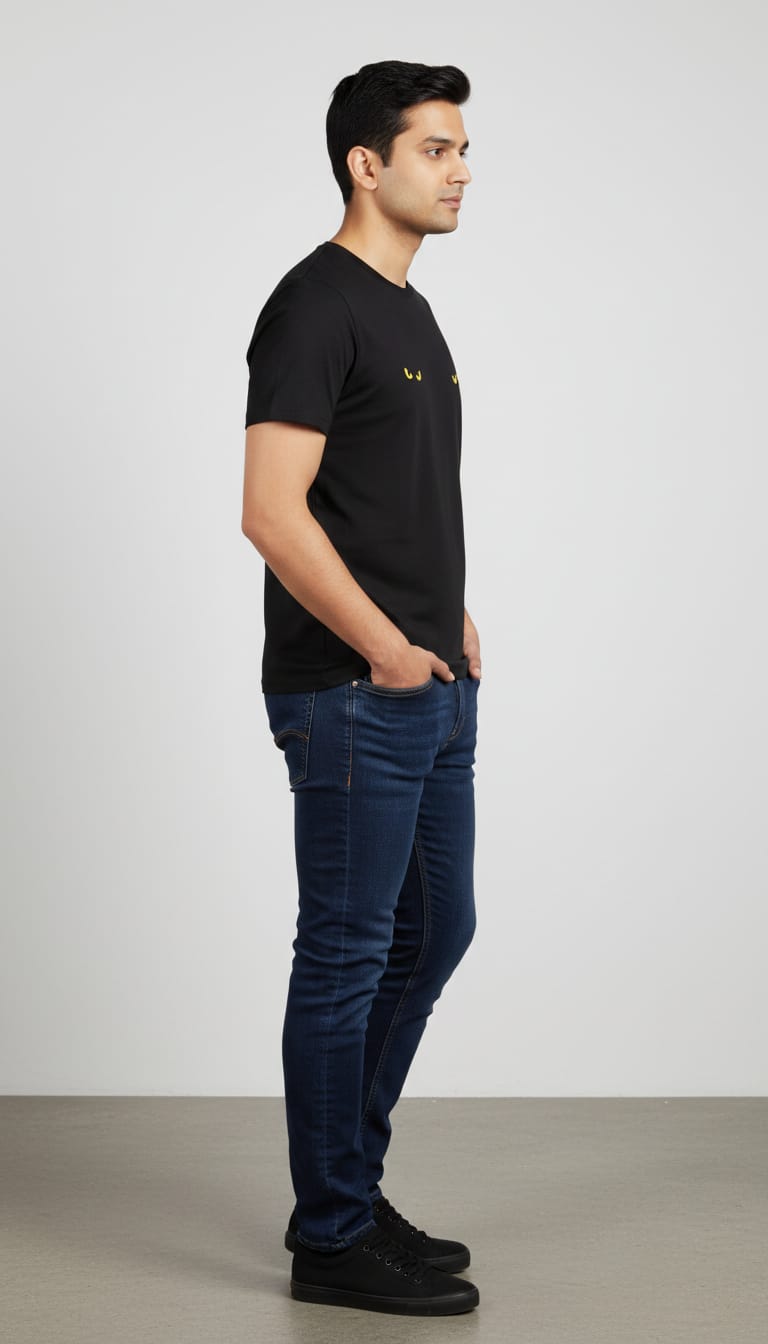 Men's Black Short Sleeve T-Shirt with Front Yellow Eyes Mini Graphic and "DARK" Back Print