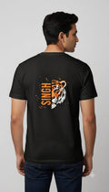 Men's Black Graphic Tee - "SINGH" Tiger Face Back Design