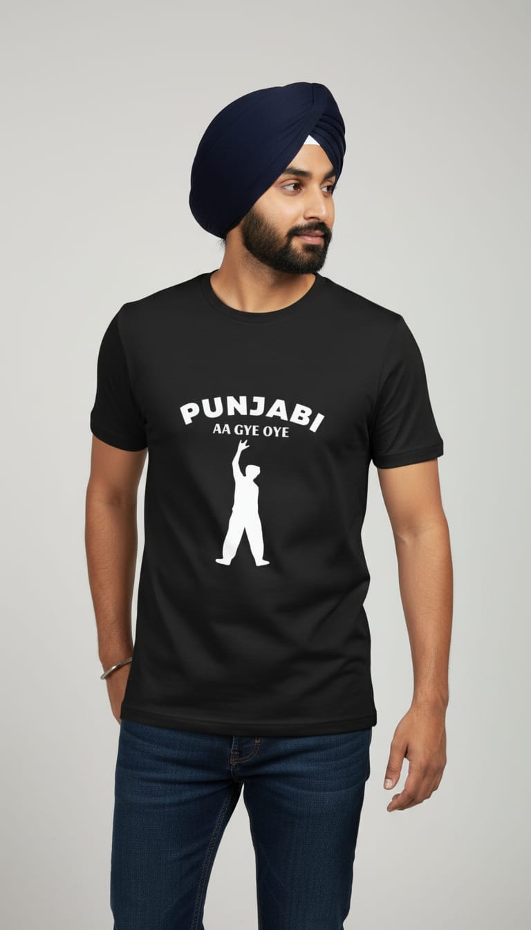 Men's "Punjabi Aa Gye Oye" Graphic Tee – Premium Black Diljit Dosanjh Inspired Streetwear T-Shirt