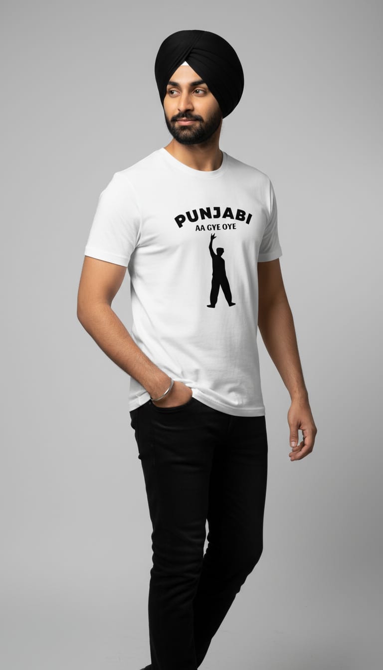 Men's "Punjabi Aa Gye Oye" Graphic Tee – Premium White Diljit Dosanjh Inspired Streetwear T-Shirt