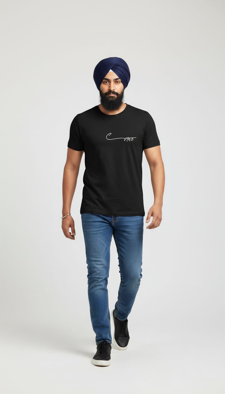 Men's "Sabar" Calligraphy Graphic Tee – Premium Black Punjabi Typography Streetwear T-Shirt