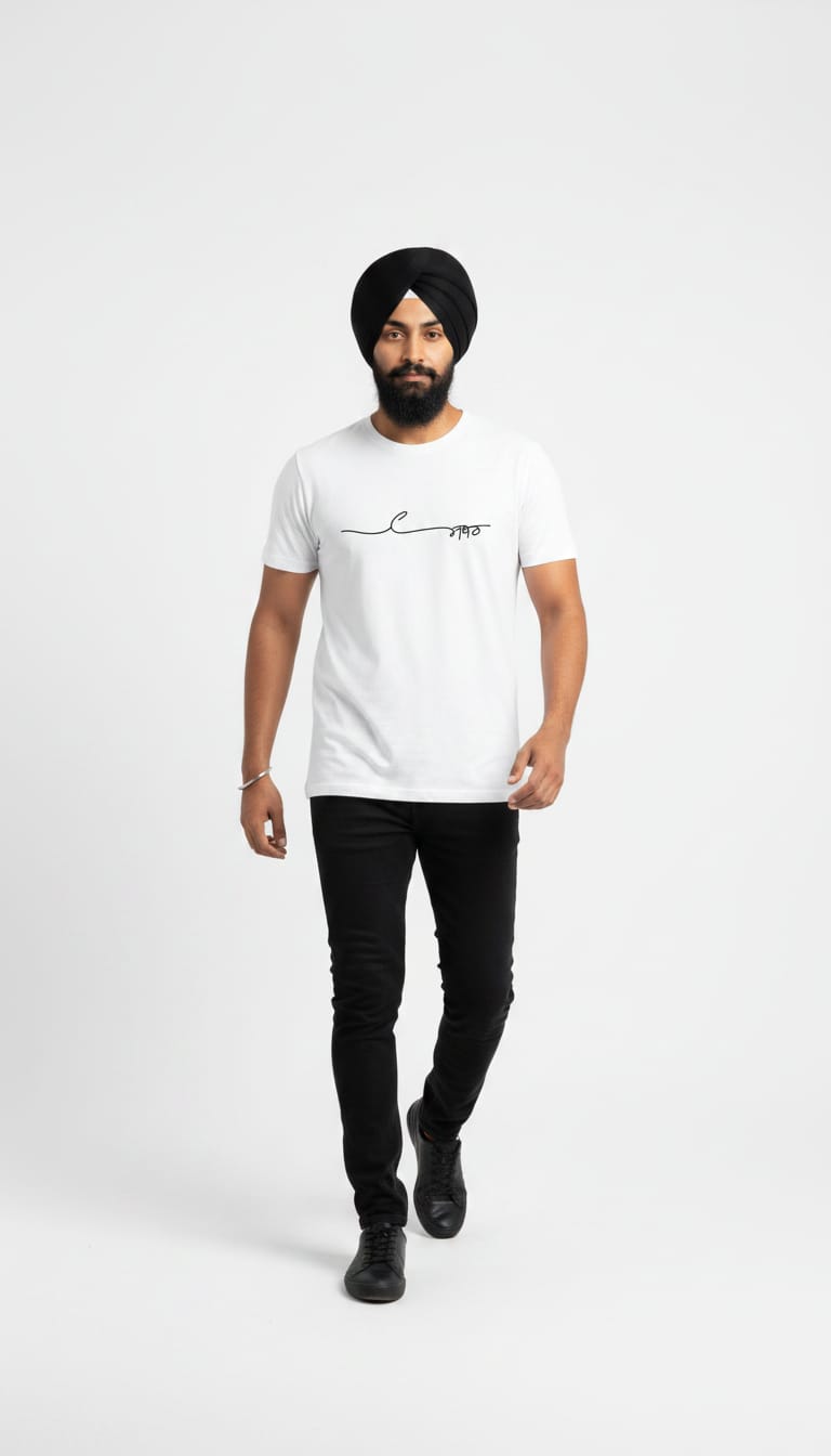 Men's "Sabar" Calligraphy Graphic Tee – Premium White Punjabi Typography Streetwear T-Shirt