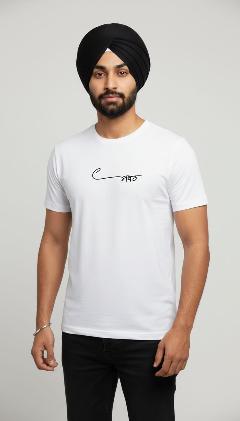 Men's "Sabar" Calligraphy Graphic Tee – Premium White Punjabi Typography Streetwear T-Shirt