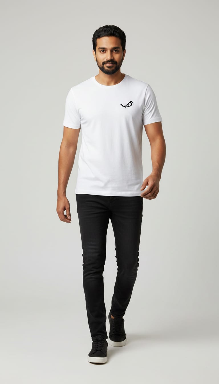 Men's Evil Eyes Minimalist Graphic Tee – Premium White Streetwear T-Shirt